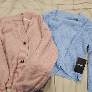 Zenana Outfitters Pink and Blue Cardigan Set
